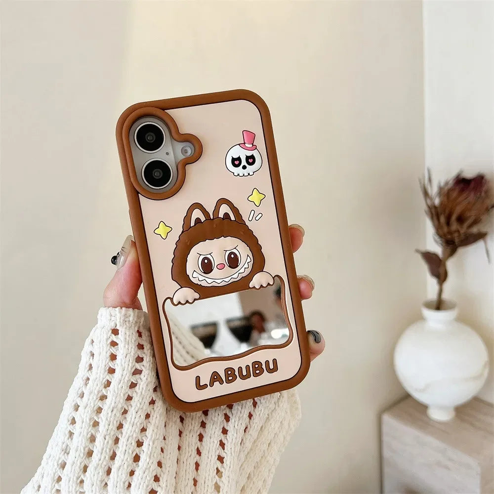 Kawaii Soft Silicone Phone Case – Makeup Mirror Y2K Cover for iPhone 16 15 14 13 12 11