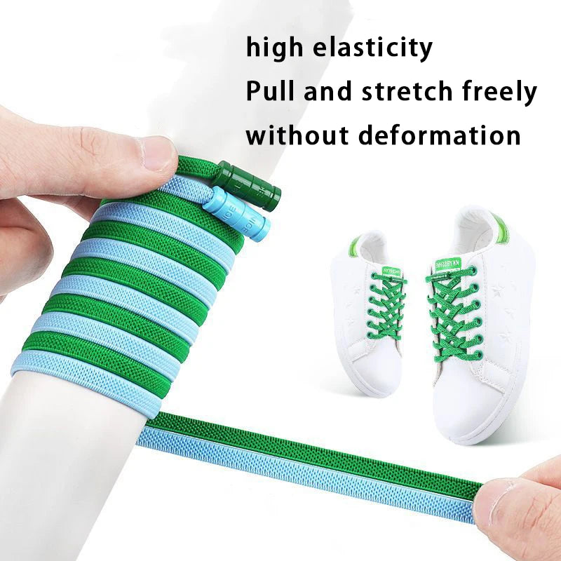 No-Tie Elastic Sneakers Laces – Colorful Flat 0.6cm Shoelaces with Capsule Lock for Kids & Adults