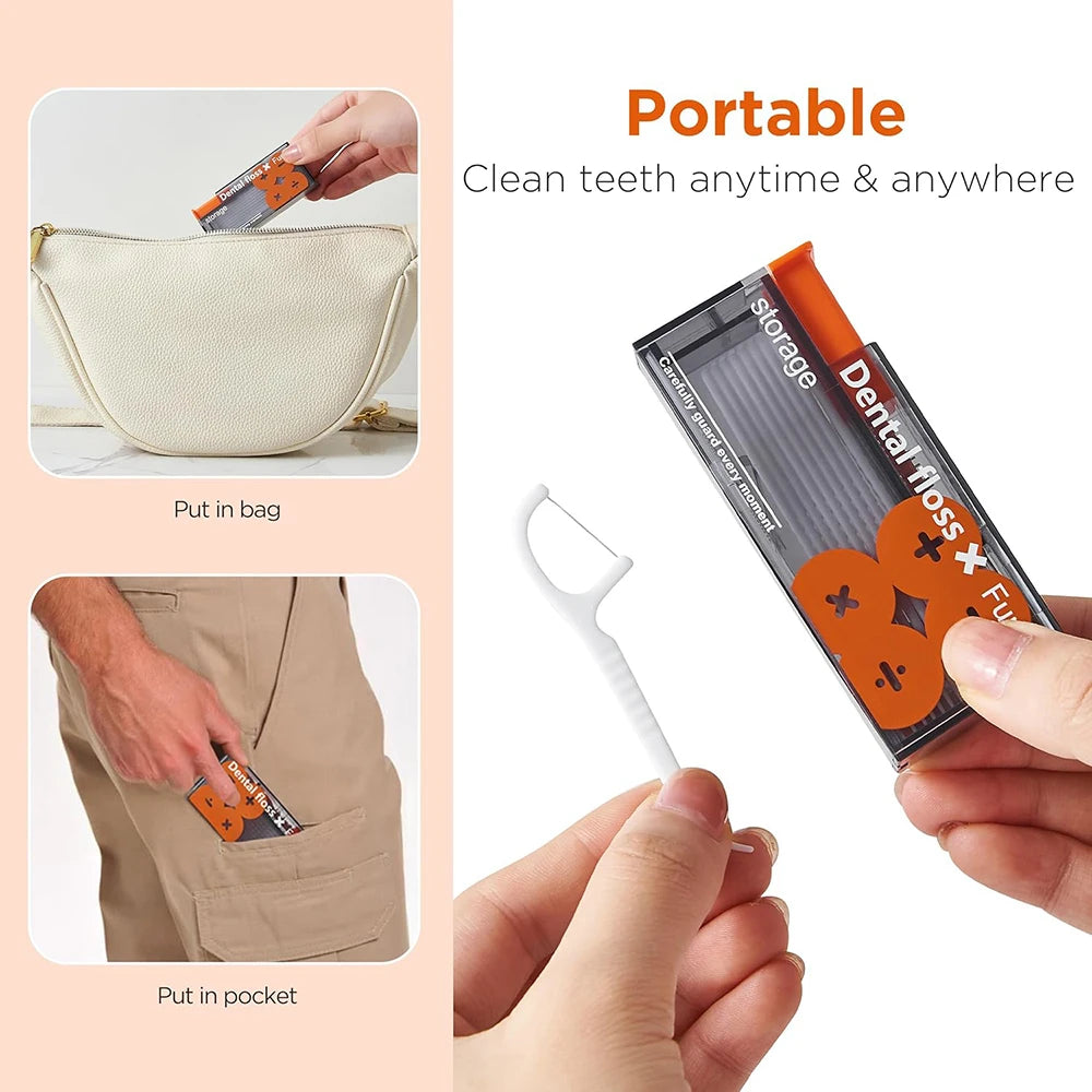 Compact Floss Stick Dispenser with Refills With 10Pcs Floss Oral Hygiene Care Disposable Floss Sticks